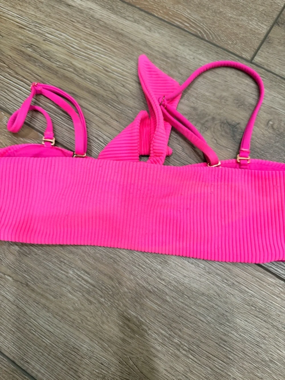 Frankies Bikinis Neon Pink Ribbed Tie-Front Bikini Top 0049